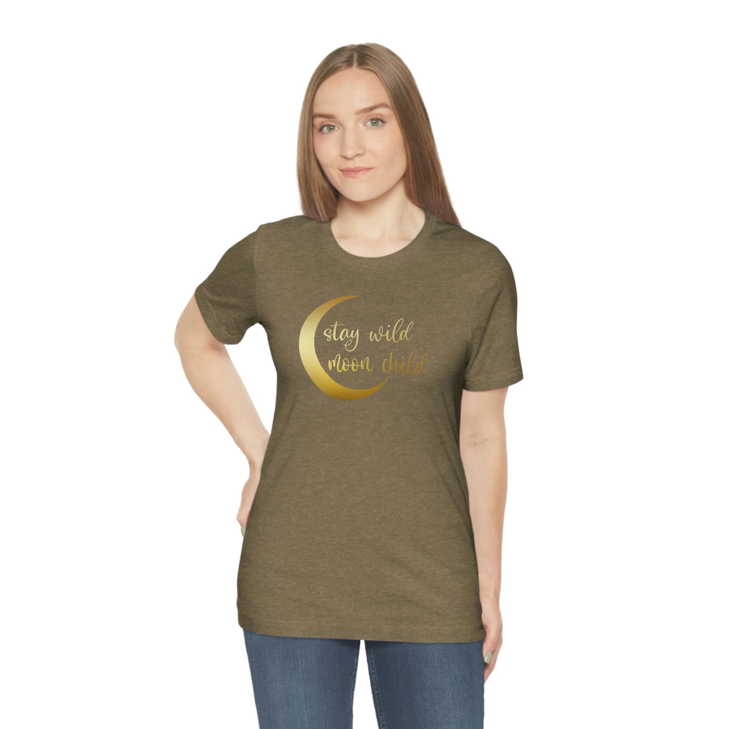 Stay Wild Moon Child Gold Font Unisex Jersey Short Sleeve Tee