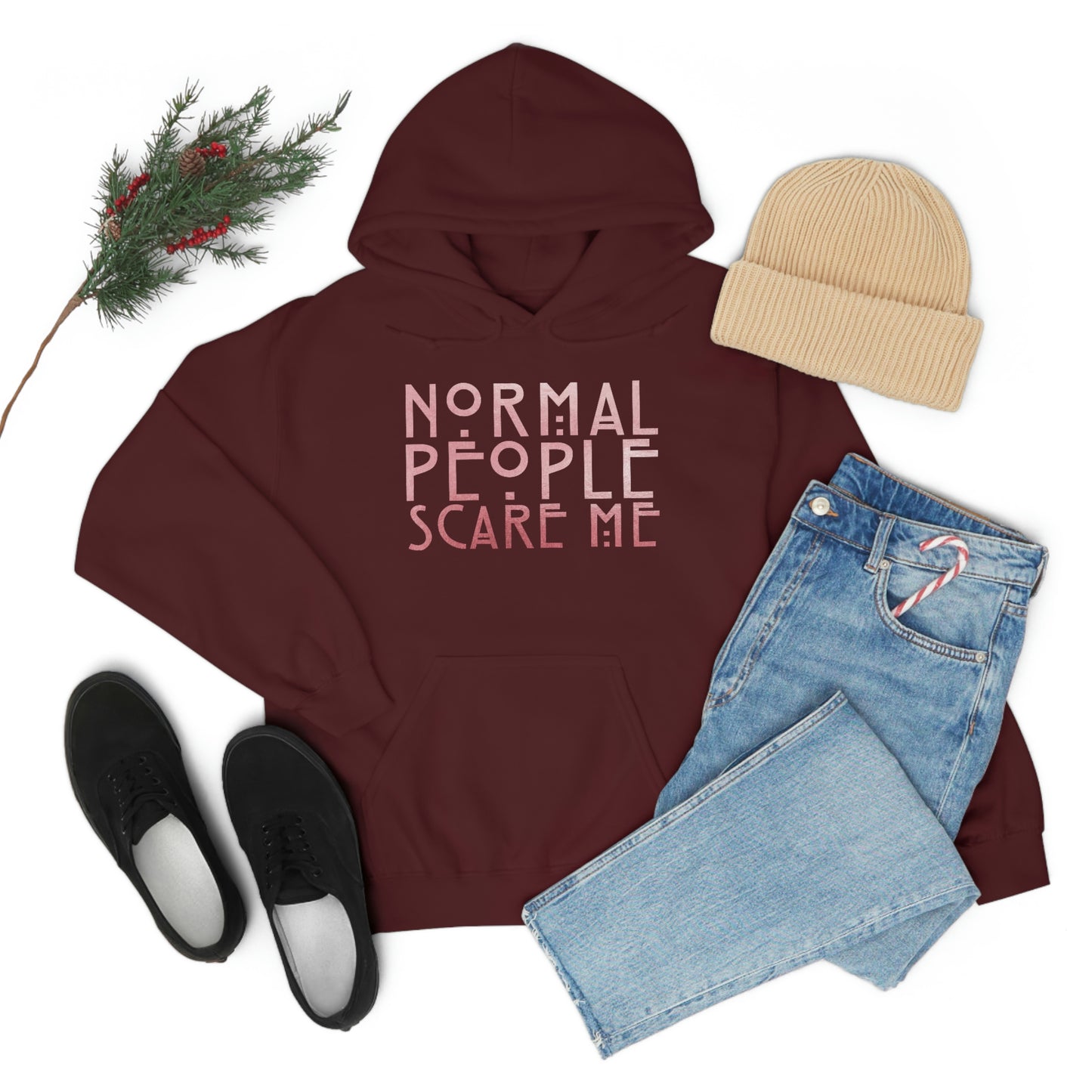 Normal People Scare Me Pink Font Unisex Heavy Blend™ Hooded Sweatshirt