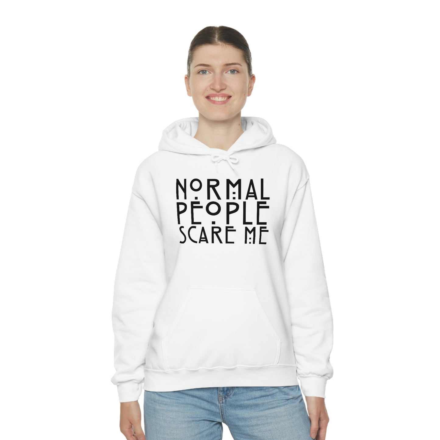 Normal People Scare Me Black Font Unisex Heavy Blend™ Hooded Sweatshirt