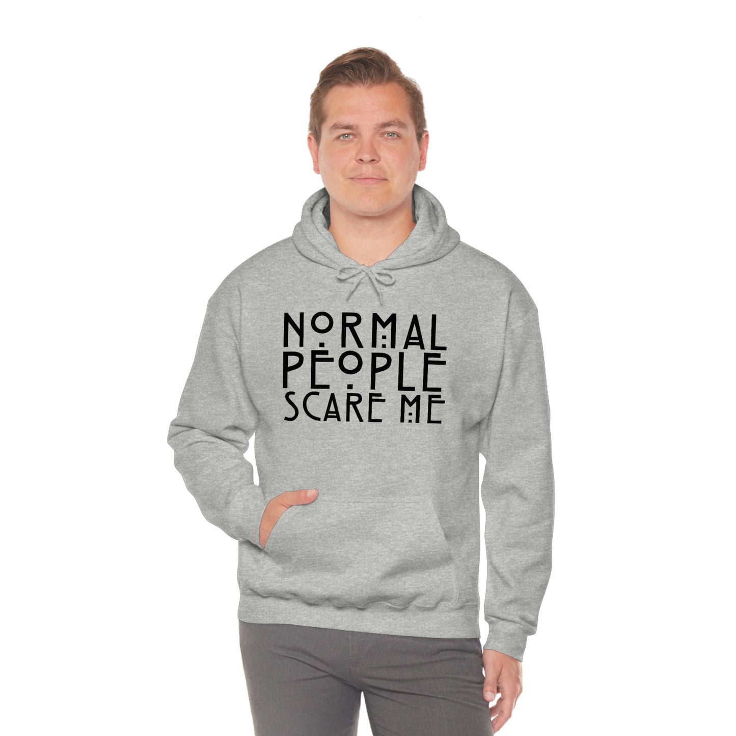 Normal People Scare Me Black Font Unisex Heavy Blend™ Hooded Sweatshirt