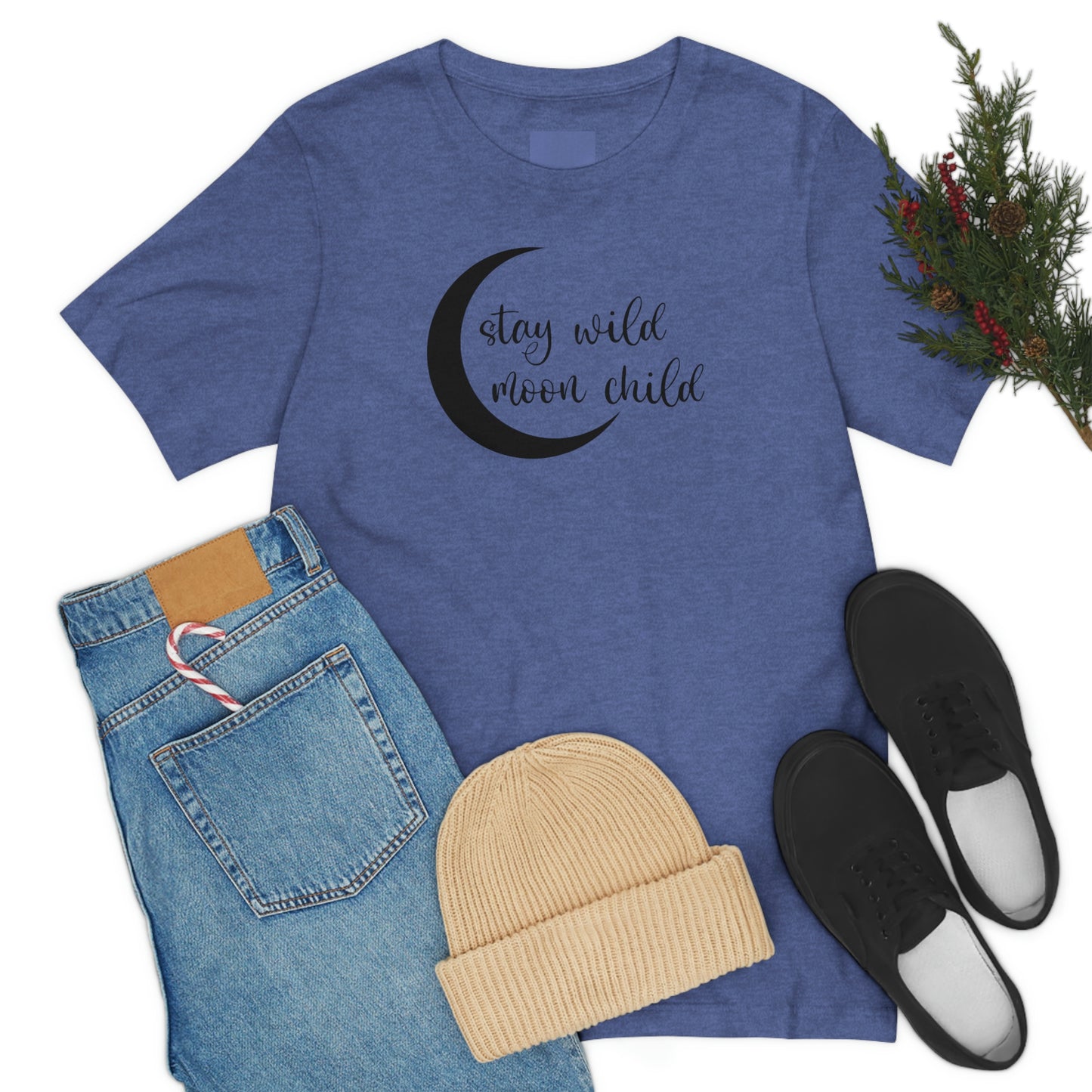 Stay Wild Moon Child Black Font Unisex Jersey Short Sleeve Tee