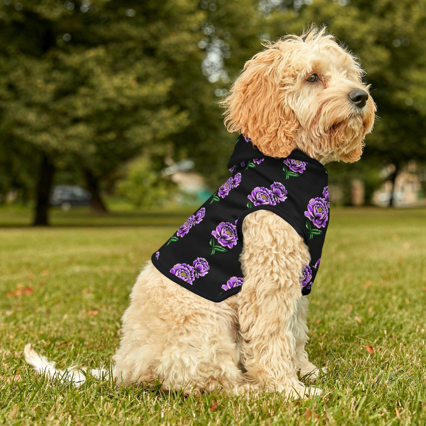 Flower Pattern Black Dog Hoodie