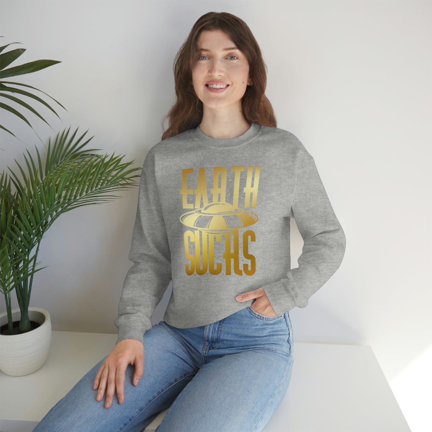 Earth Sucks Gold Font unisex heavy blend crewneck sweatshirt