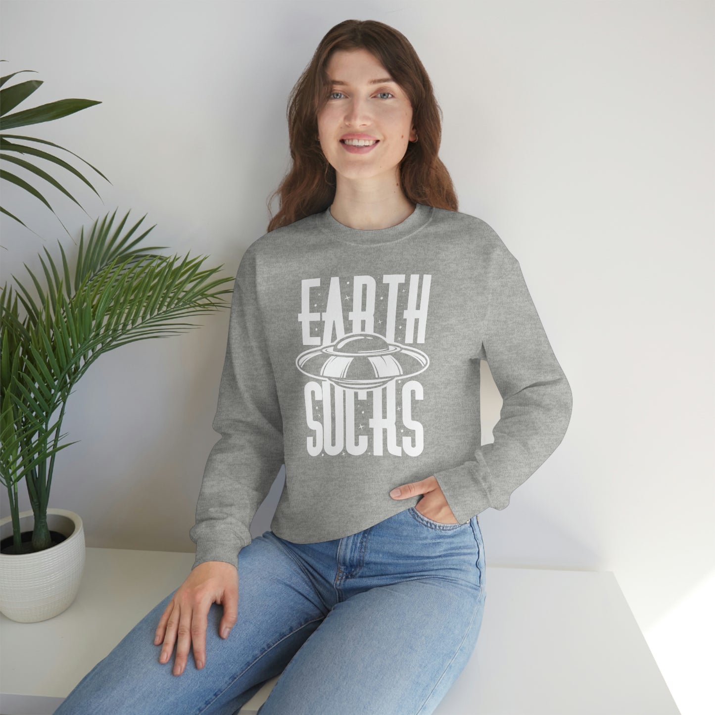 Earth Sucks White Font unisex heavy blend crewneck sweatshirt