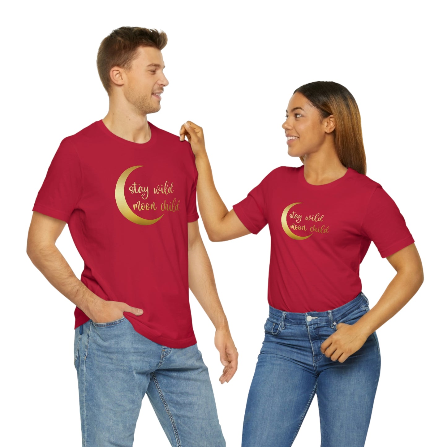 Stay Wild Moon Child Gold Font Unisex Jersey Short Sleeve Tee