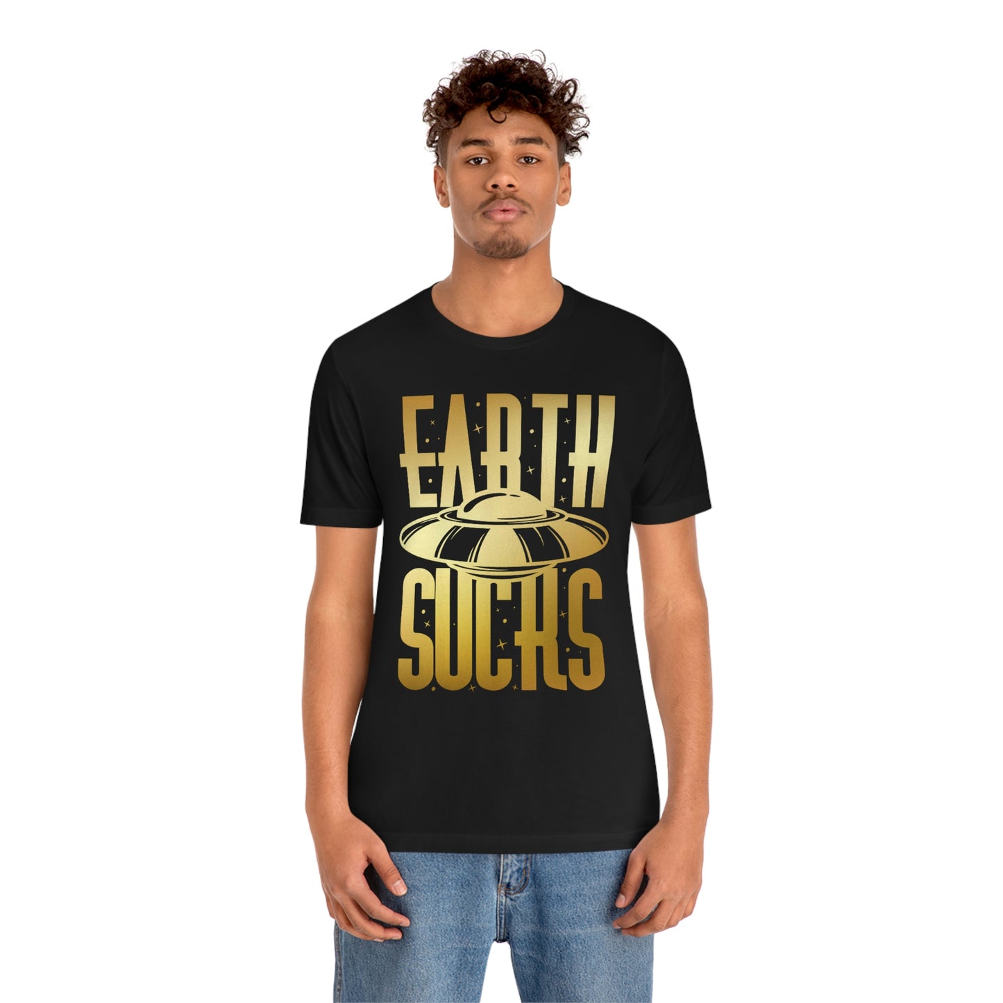 Earth Sucks Gold Font Unisex Jersey Short Sleeve Tee