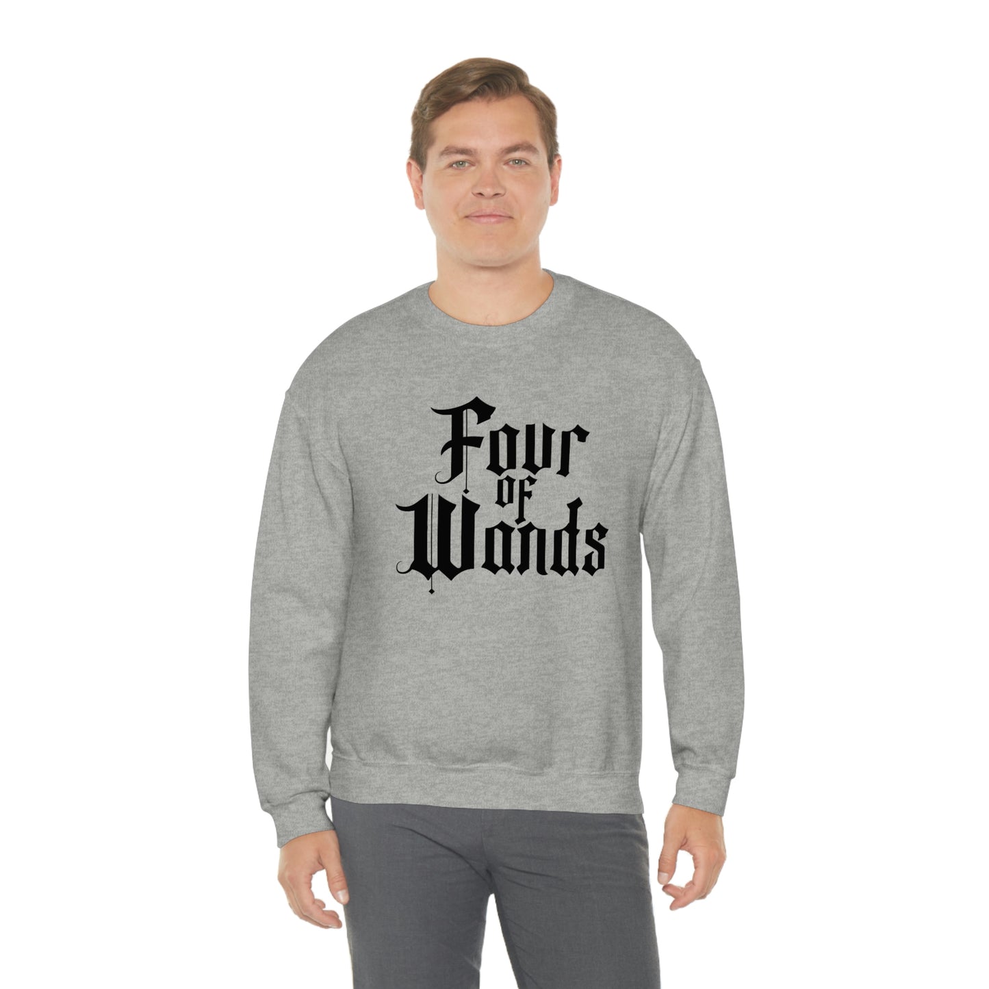 Four of Wands Black Logo White unisex heavy blend crewneck sweatshirt