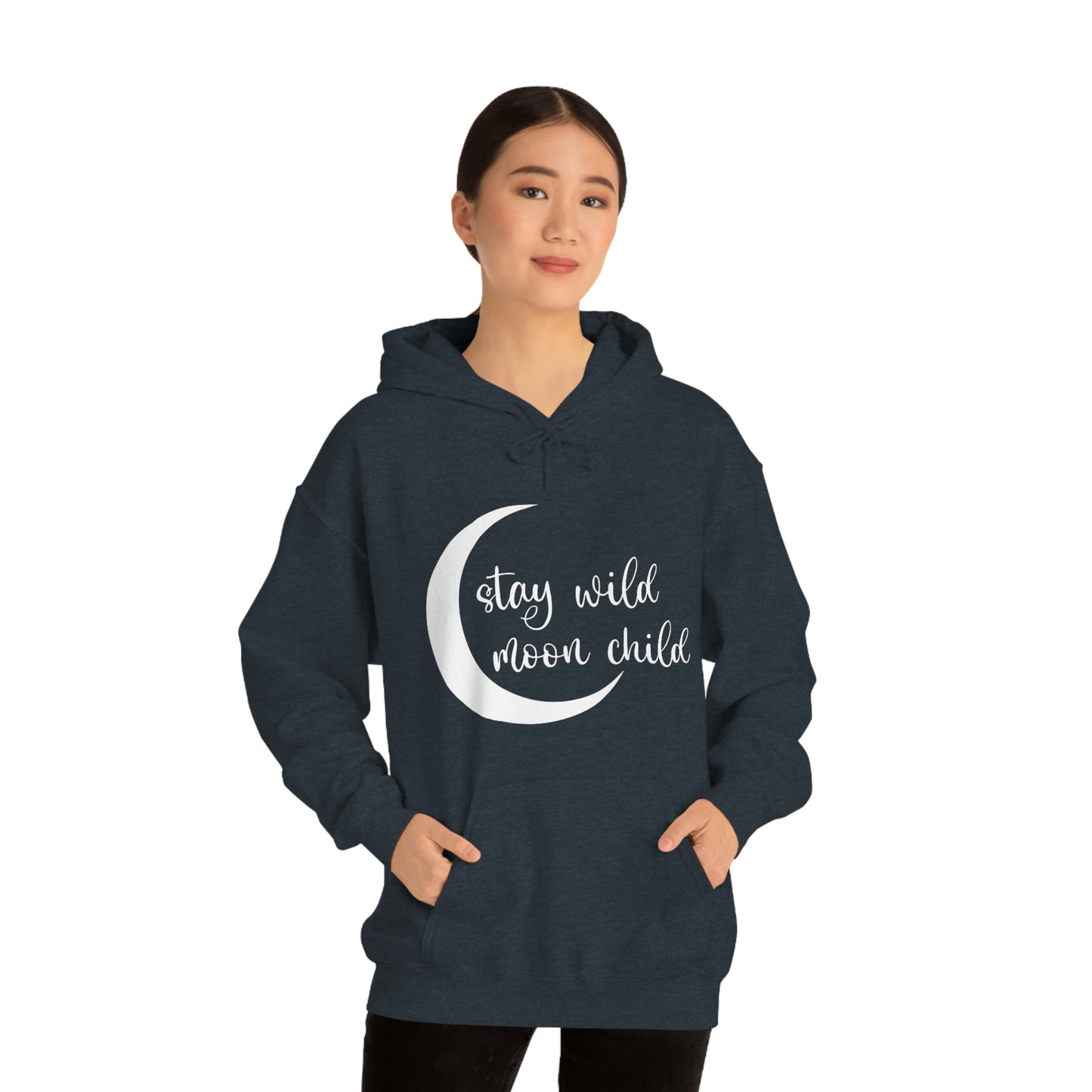 Stay Wild Moon Child White Font Unisex Heavy Blend™ Hooded Sweatshirt