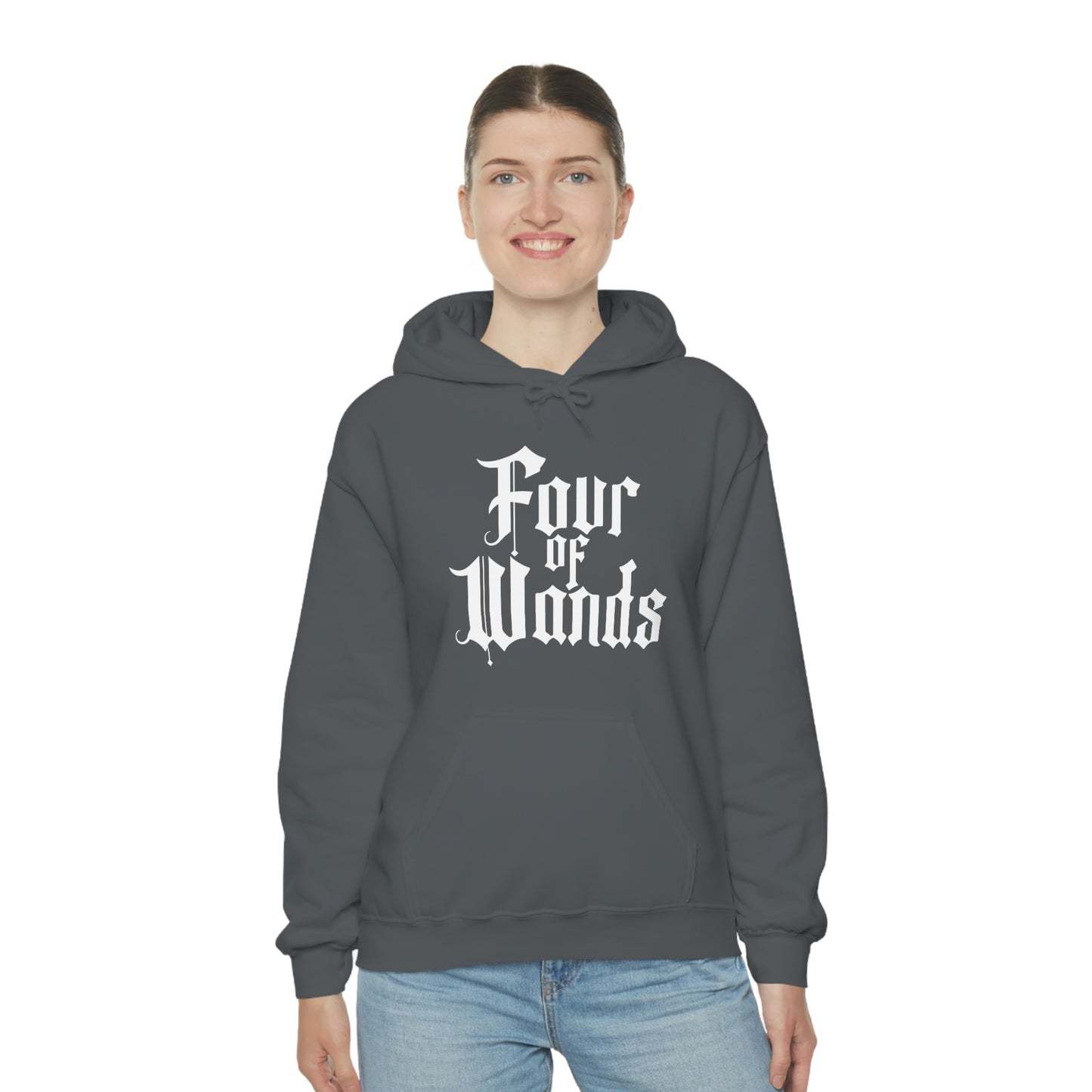 Four of Wands White Logo Unisex Heavy Blend™ Hooded Sweatshirt