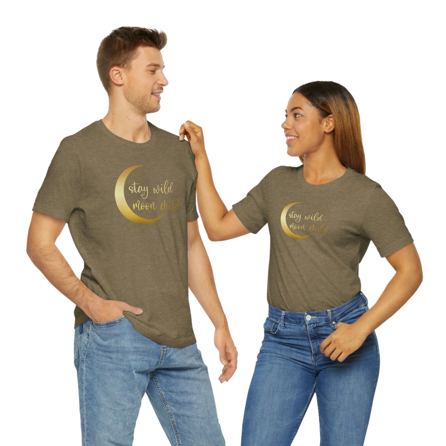 Stay Wild Moon Child Gold Font Unisex Jersey Short Sleeve Tee