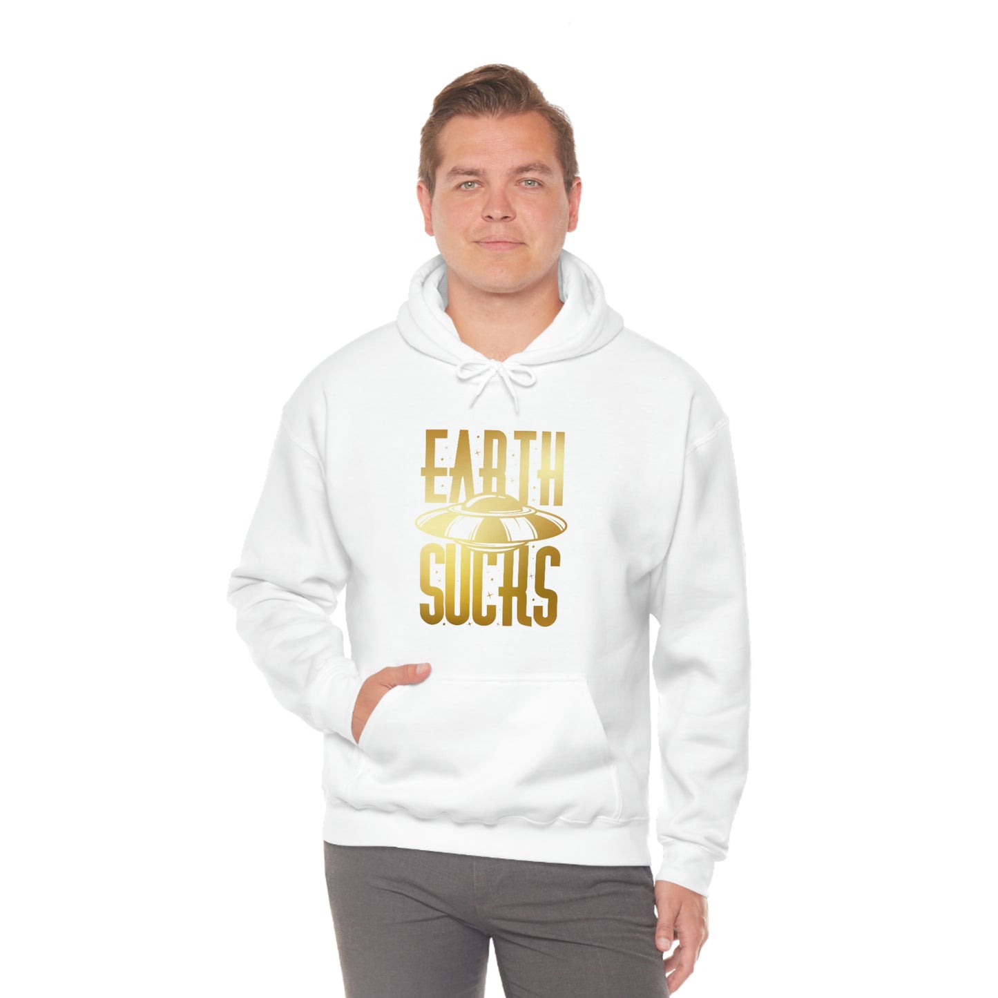 Earth Sucks Gold Font Unisex Heavy Blend™ Hooded Sweatshirt