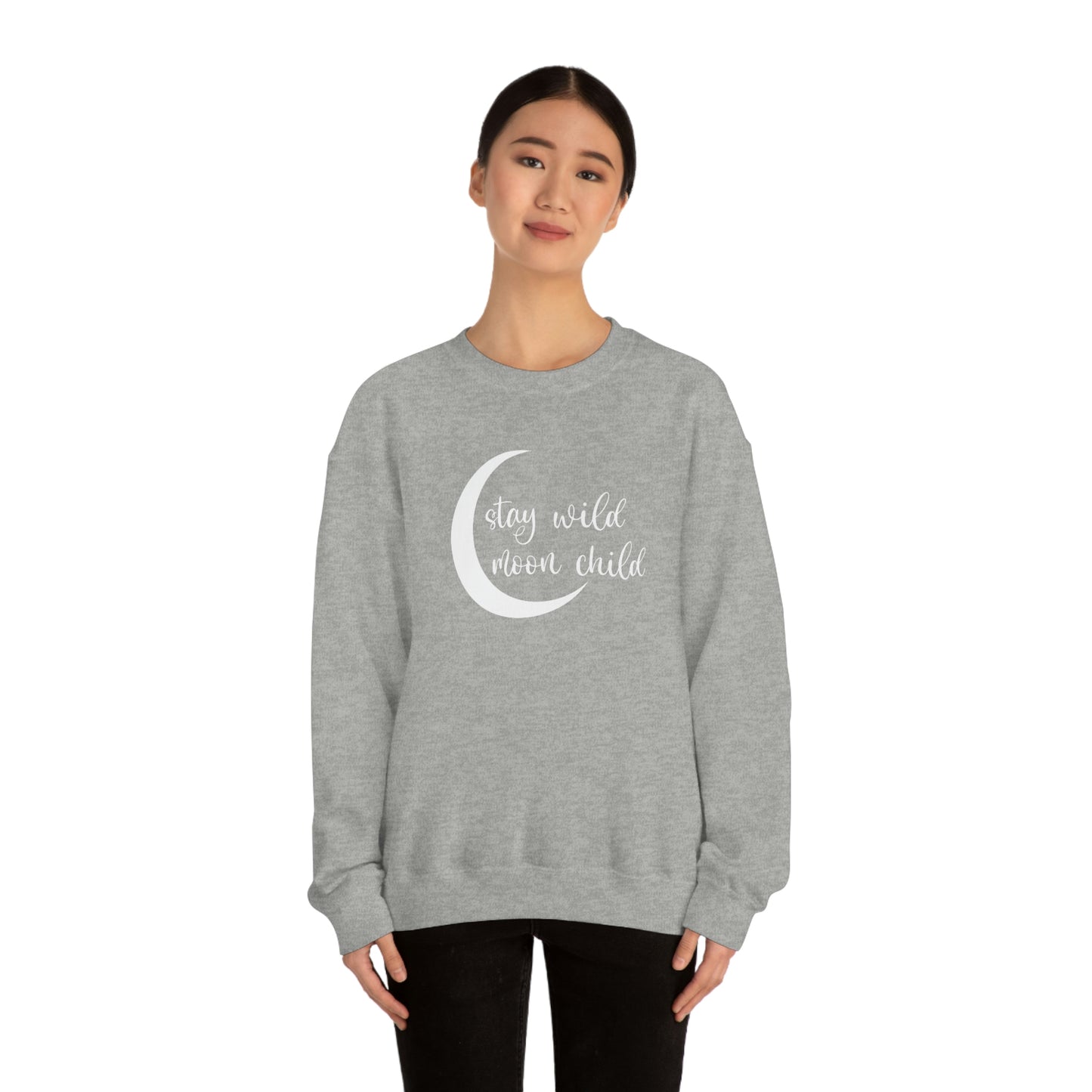 Stay Wild Moon Child White Font unisex heavy blend crewneck sweatshirt