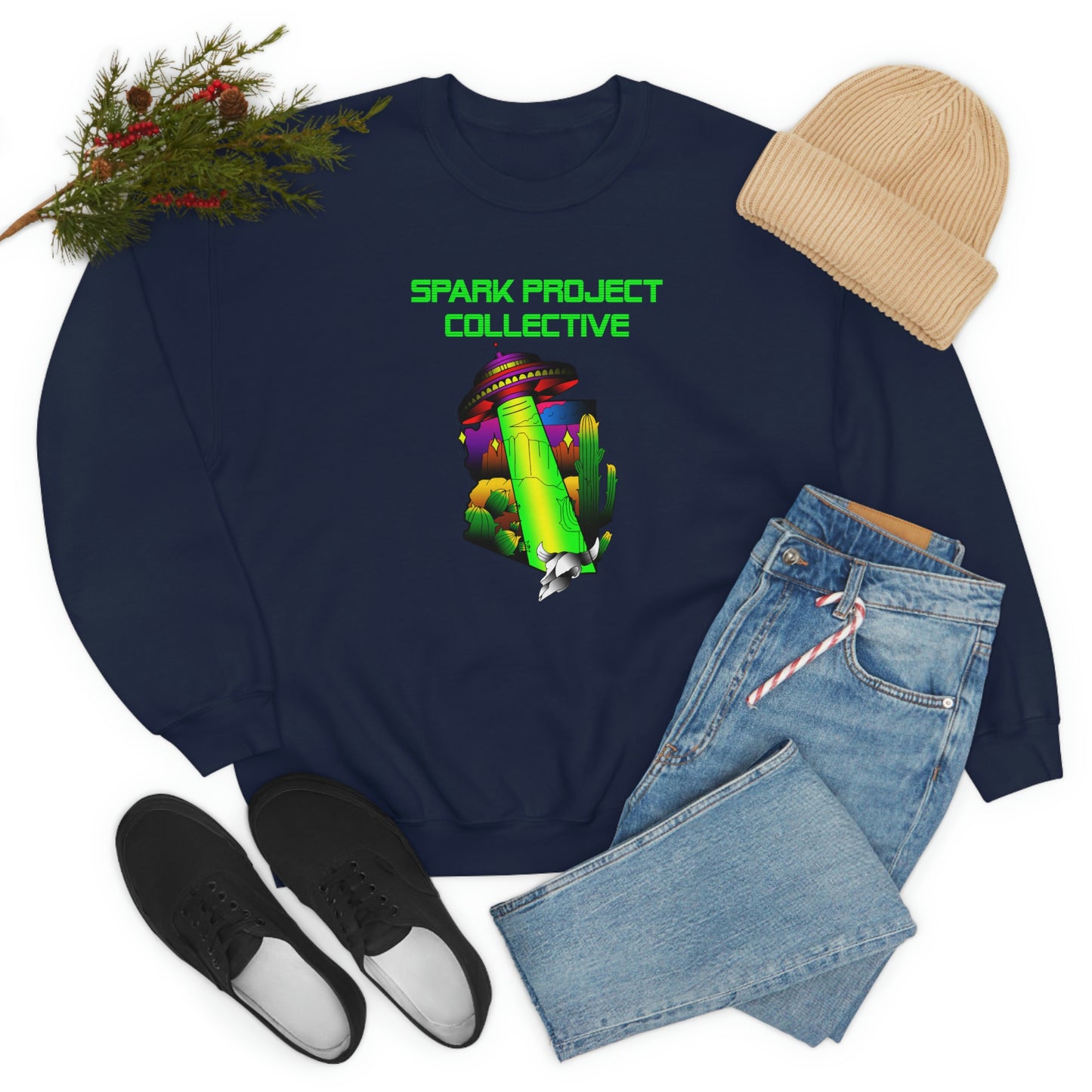 UFO Spark Green Font unisex heavy blend crewneck sweatshirt