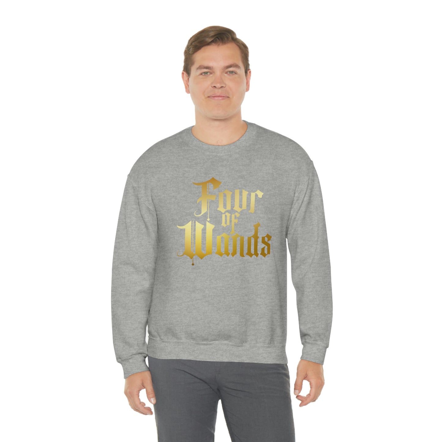 Four of Wands Logo Gold Font Black unisex heavy blend crewneck sweatshirt