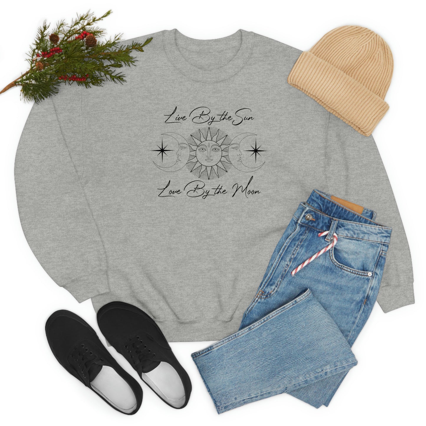 Live By The Sun Black Font White unisex heavy blend crewneck sweatshirt