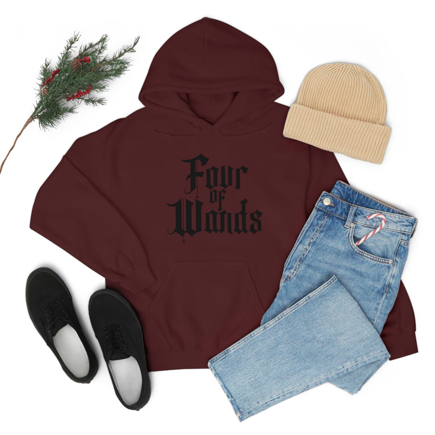 Four of Wands Black Logo Unisex Heavy Blend™ Hooded Sweatshirt