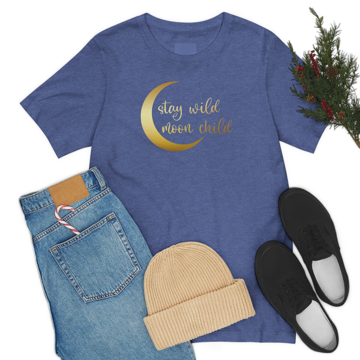 Stay Wild Moon Child Gold Font Unisex Jersey Short Sleeve Tee