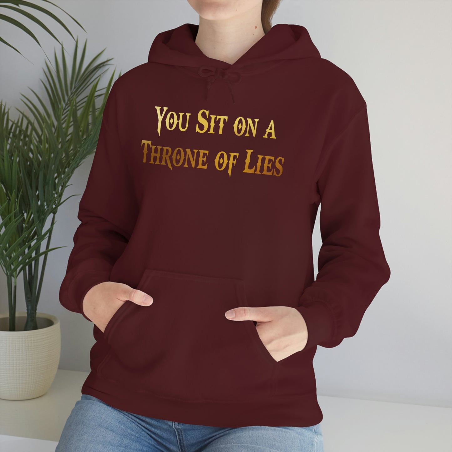 You Sit on A Throne of Lies Gold Font Unisex Heavy Blend™ Hooded Sweatshirt