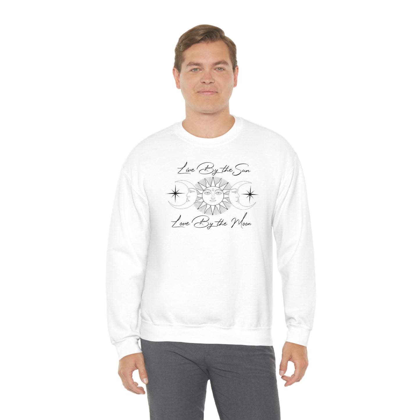 Live By The Sun Black Font White unisex heavy blend crewneck sweatshirt