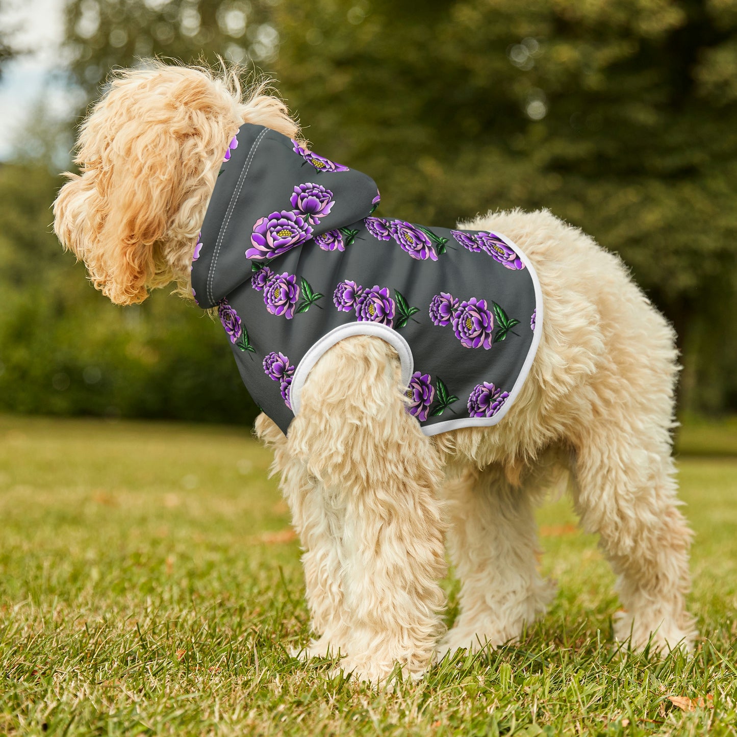 Flower Pattern Dk Grey Dog Hoodie