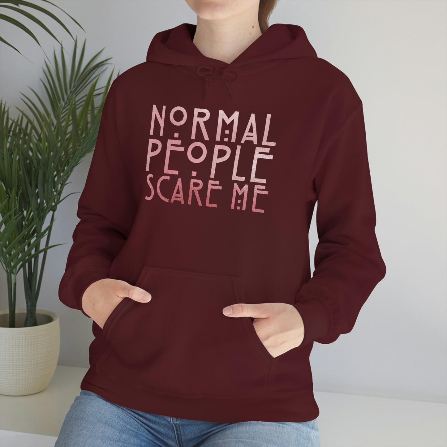 Normal People Scare Me Pink Font Unisex Heavy Blend™ Hooded Sweatshirt