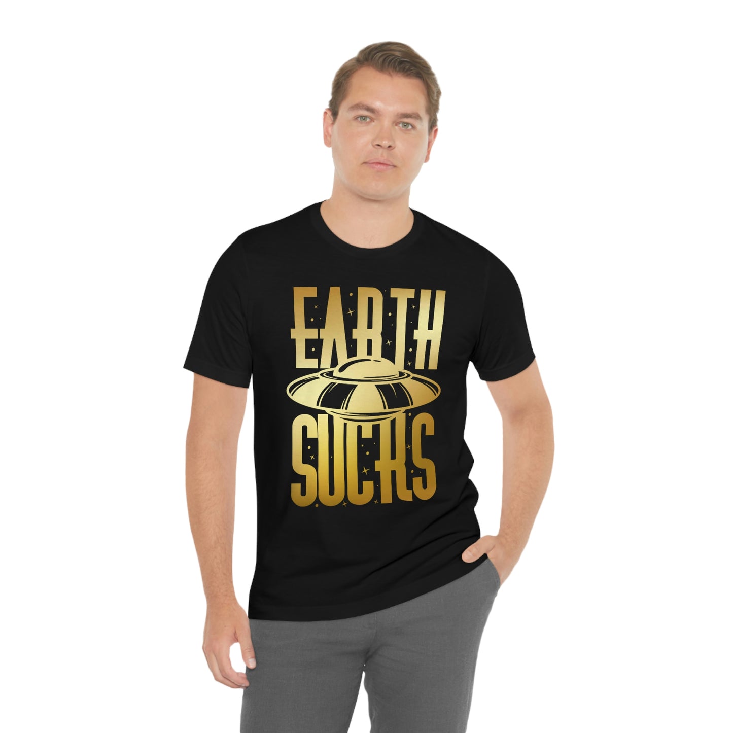 Earth Sucks Gold Font Unisex Jersey Short Sleeve Tee