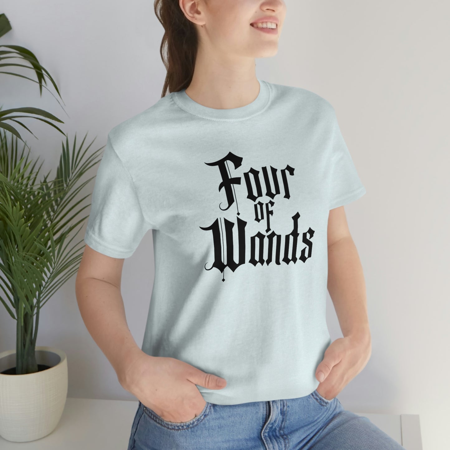 Four of Wands Black Logo Unisex Jersey Short Sleeve Tee