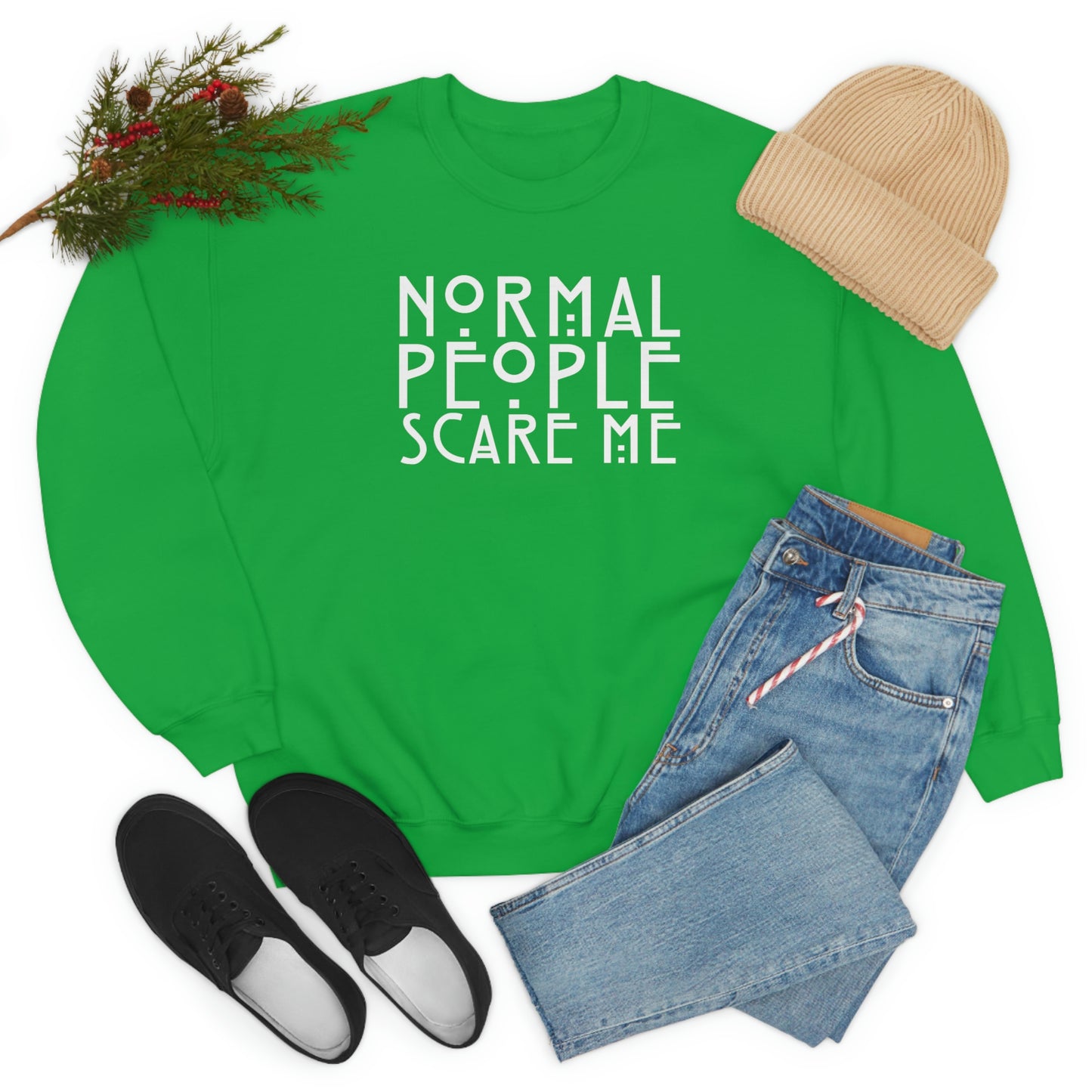 Normal People Scare Me White Font unisex heavy blend crewneck sweatshirt