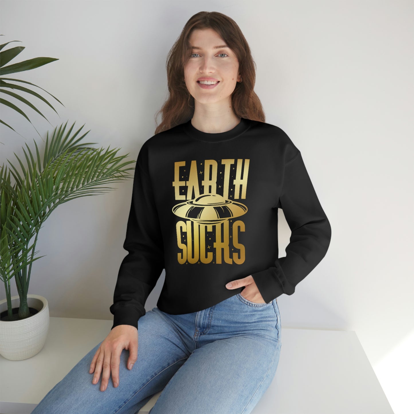 Earth Sucks Gold Font unisex heavy blend crewneck sweatshirt