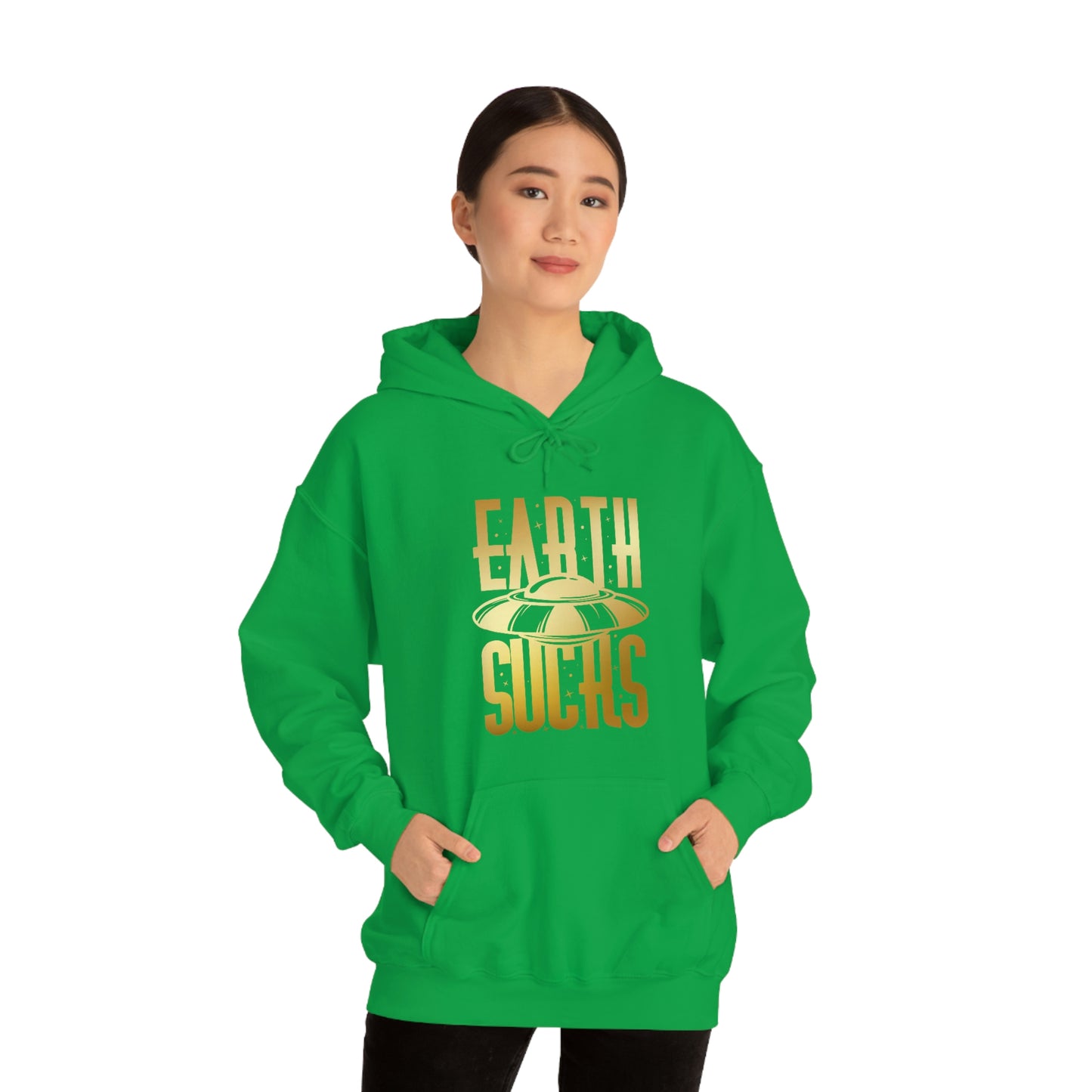 Earth Sucks Gold Font Unisex Heavy Blend™ Hooded Sweatshirt