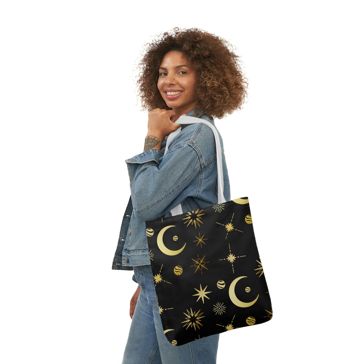 Moon and Stars AOP Polyester Canvas Tote Bag