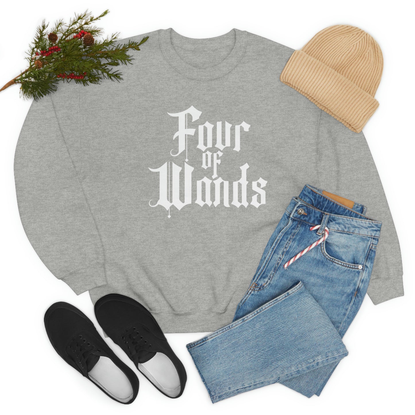 Four of Wands White Logo unisex heavy blend crewneck sweatshirt