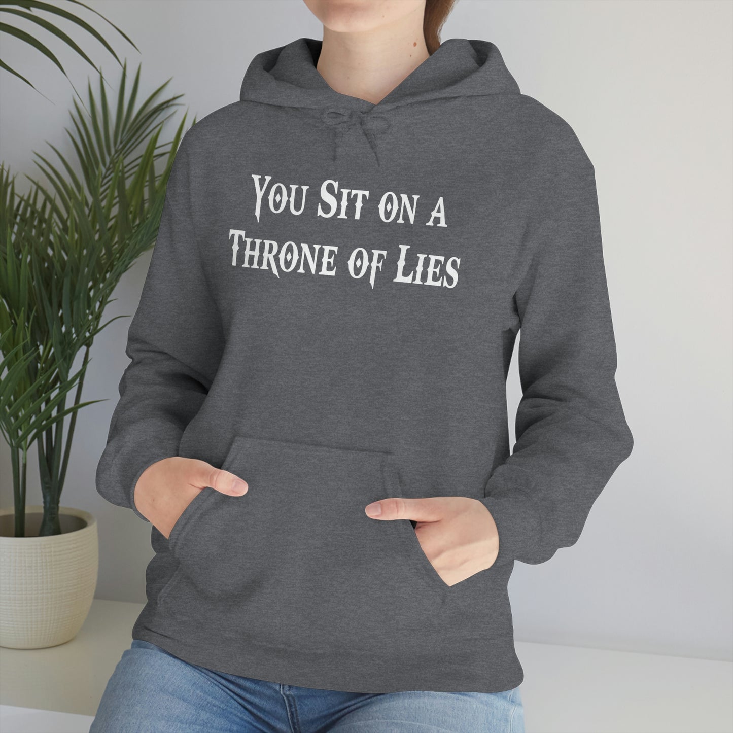 You Sit on A Throne of Lies White Font Unisex Heavy Blend™ Hooded Sweatshirt