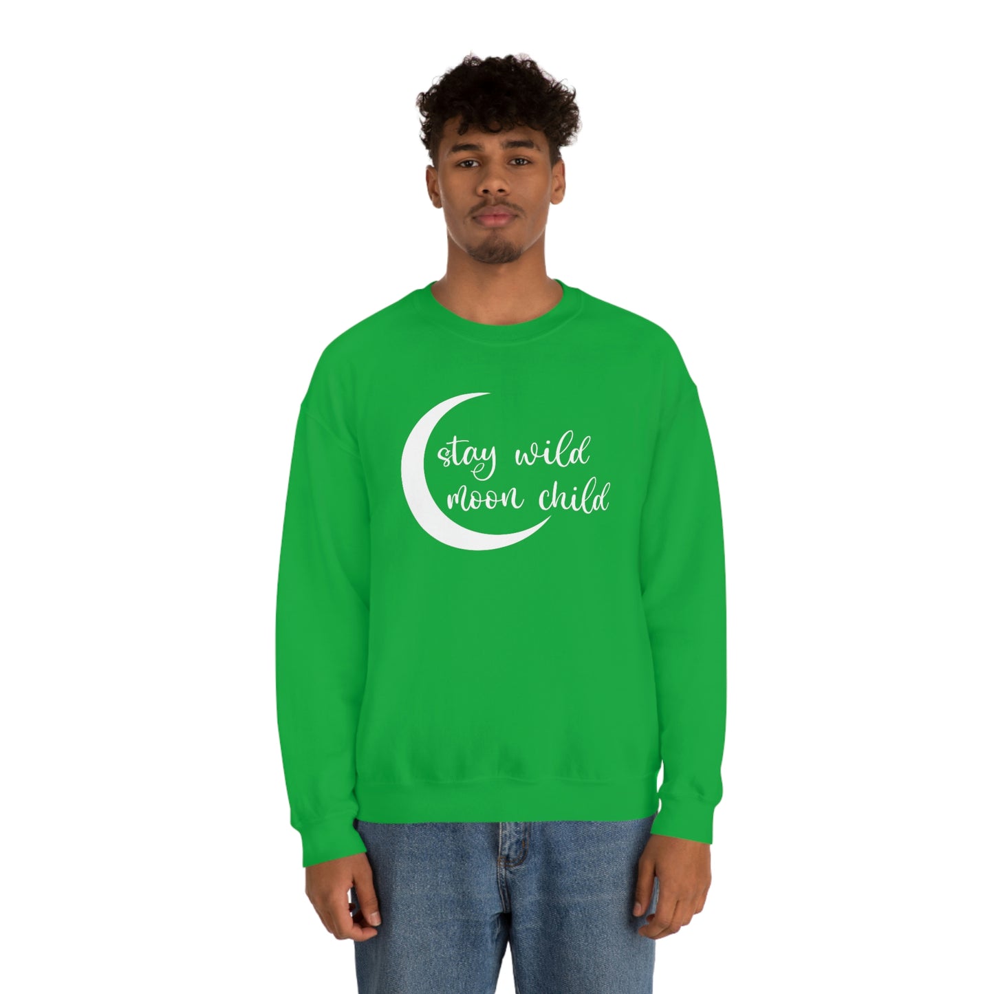 Stay Wild Moon Child White Font unisex heavy blend crewneck sweatshirt