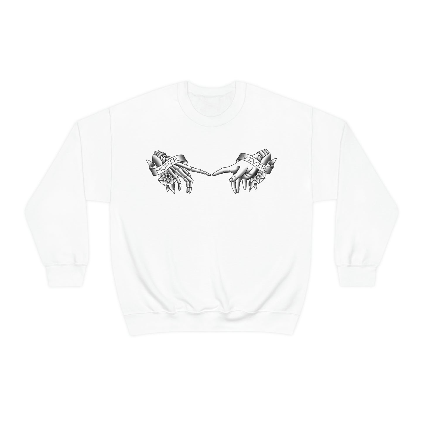 Morir-Vivir Hands Black on White unisex heavy blend crewneck sweatshirt