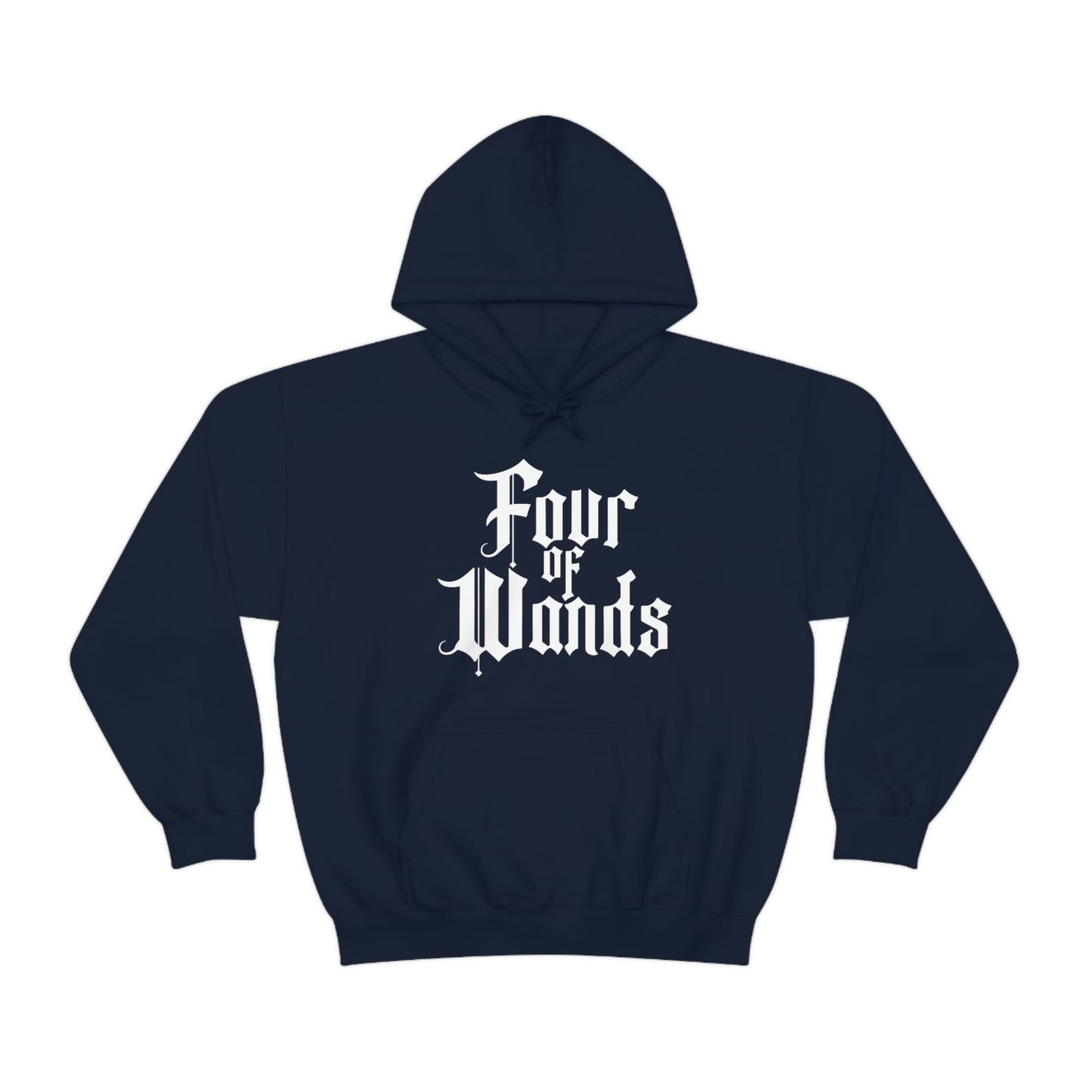 Four of Wands White Logo Unisex Heavy Blend™ Hooded Sweatshirt