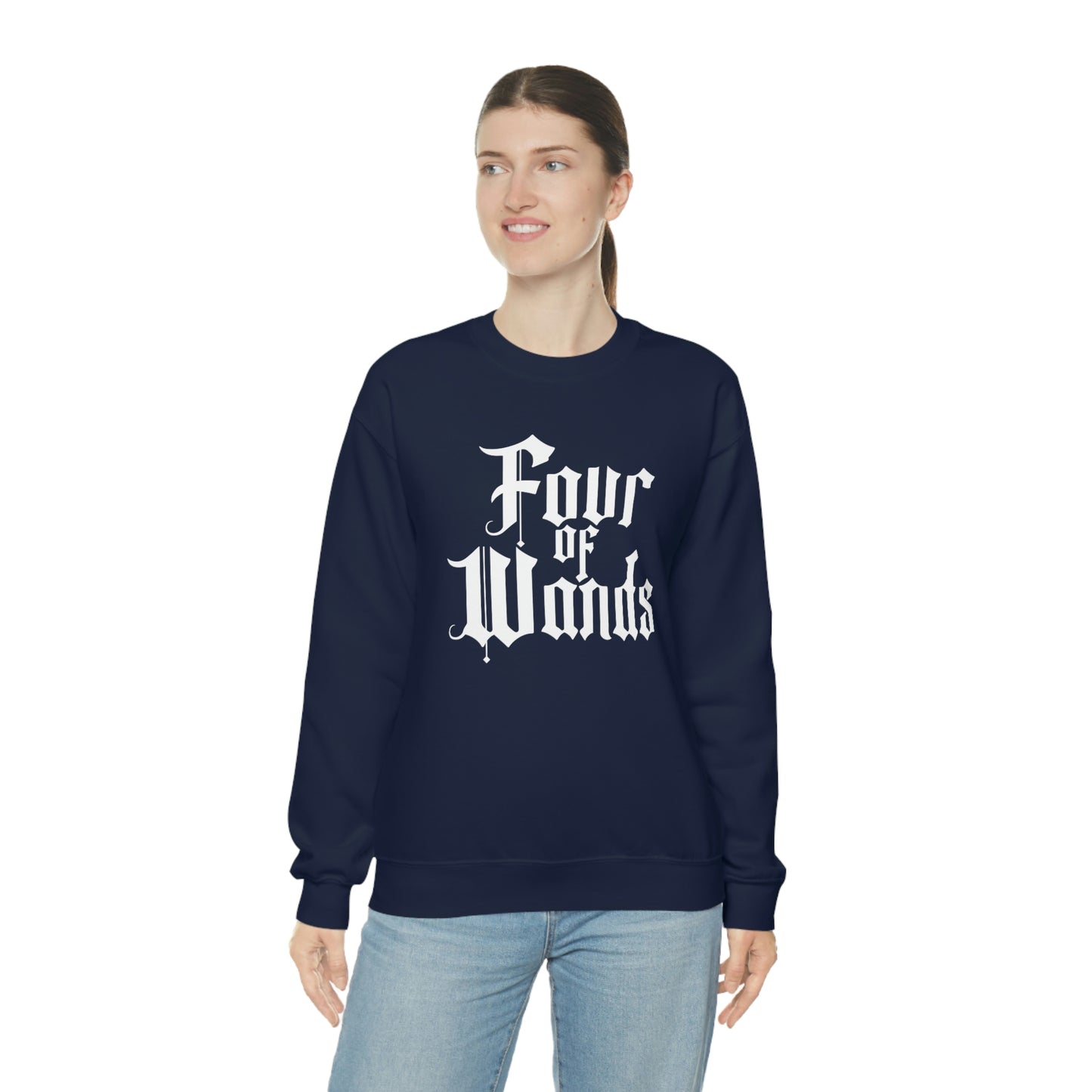 Four of Wands White Logo unisex heavy blend crewneck sweatshirt