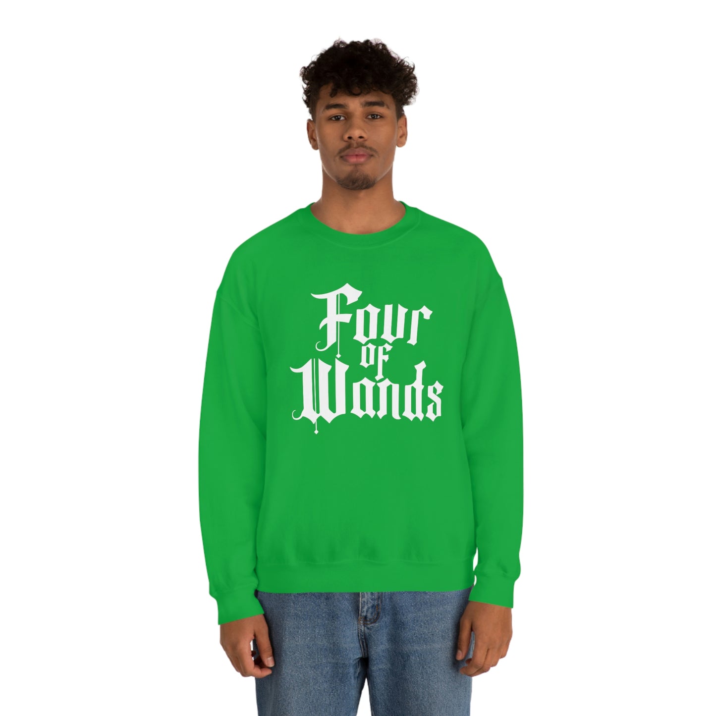 Four of Wands White Logo unisex heavy blend crewneck sweatshirt