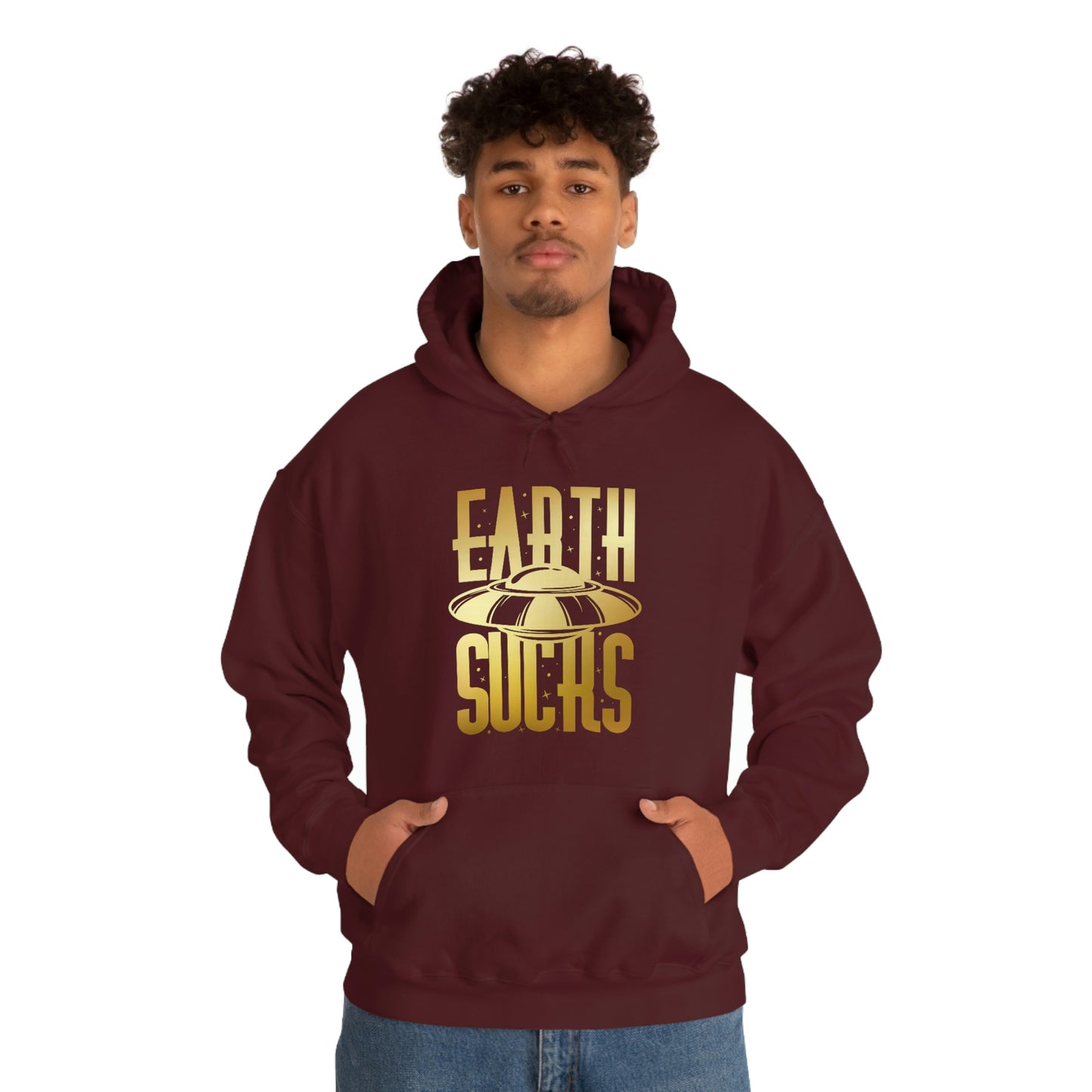 Earth Sucks Gold Font Unisex Heavy Blend™ Hooded Sweatshirt