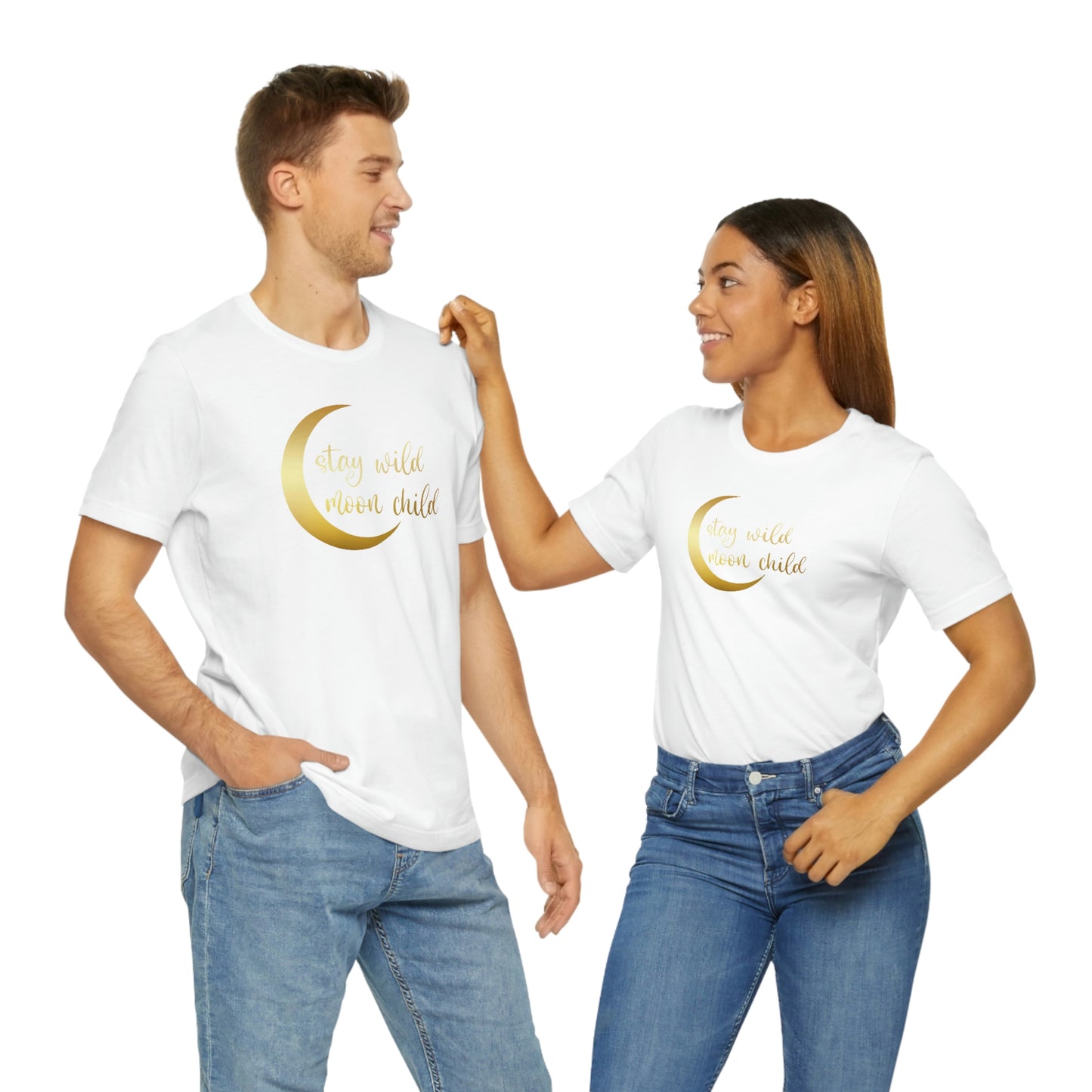 Stay Wild Moon Child Gold Font Unisex Jersey Short Sleeve Tee