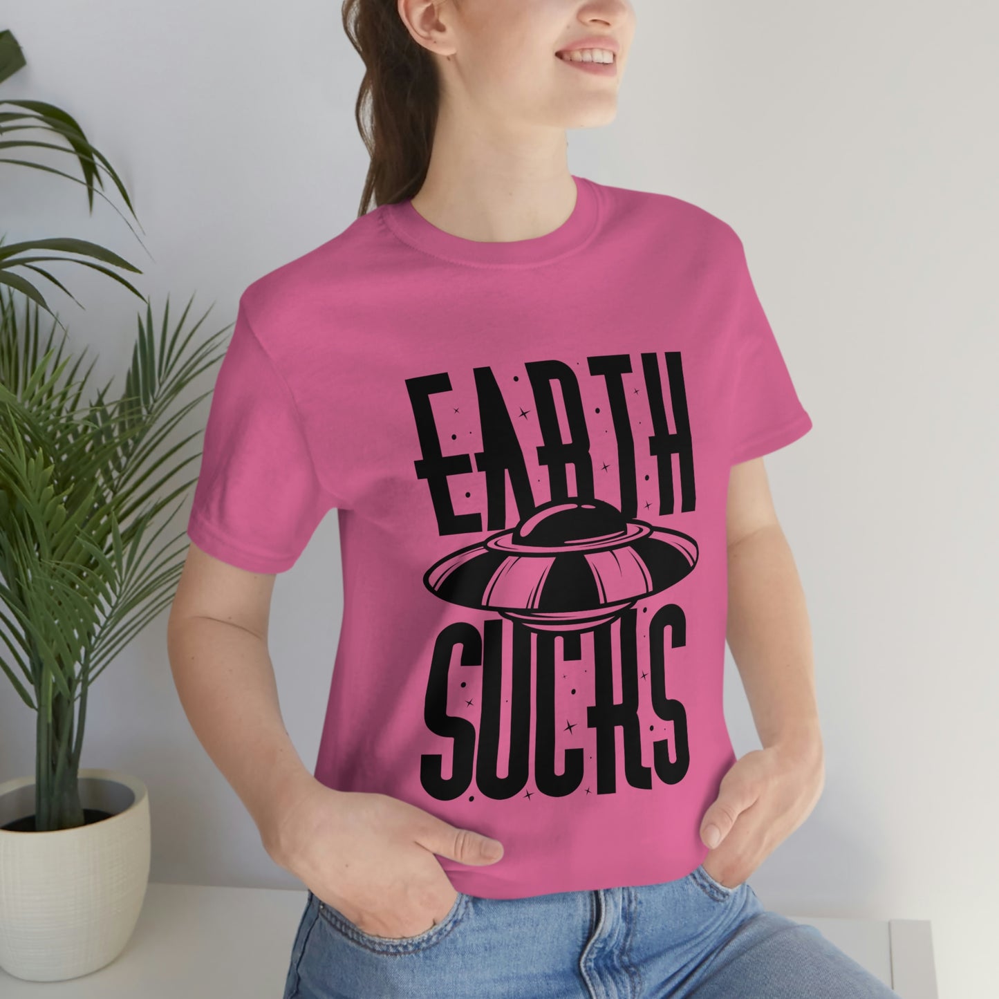 Earth Sucks Black Font Unisex Jersey Short Sleeve Tee