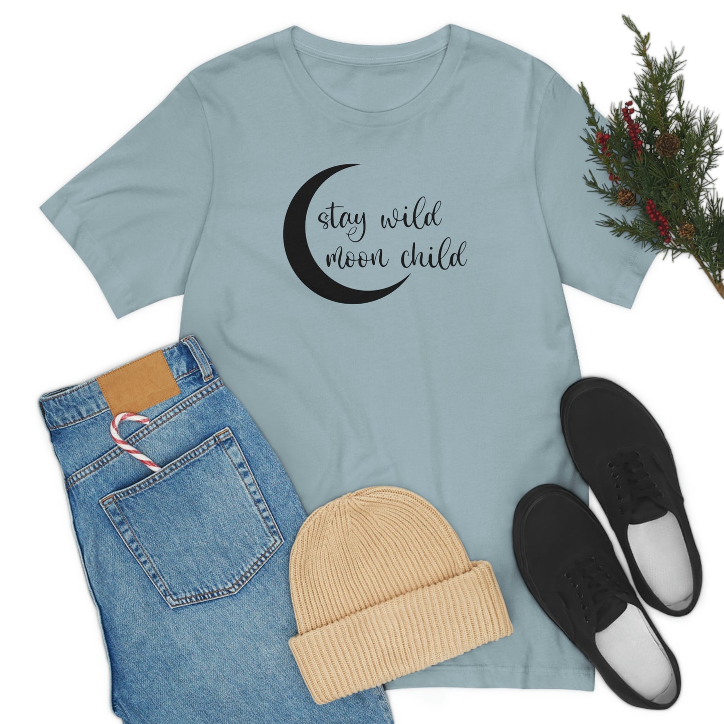 Stay Wild Moon Child Black Font Unisex Jersey Short Sleeve Tee