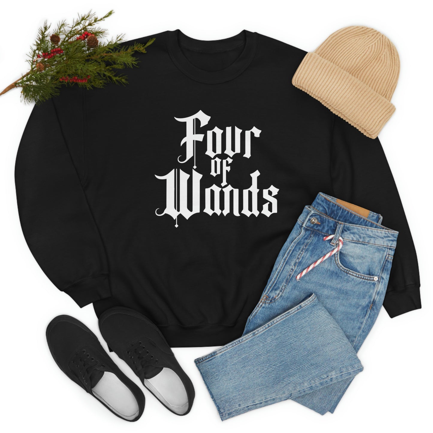 Four of Wands White Logo unisex heavy blend crewneck sweatshirt