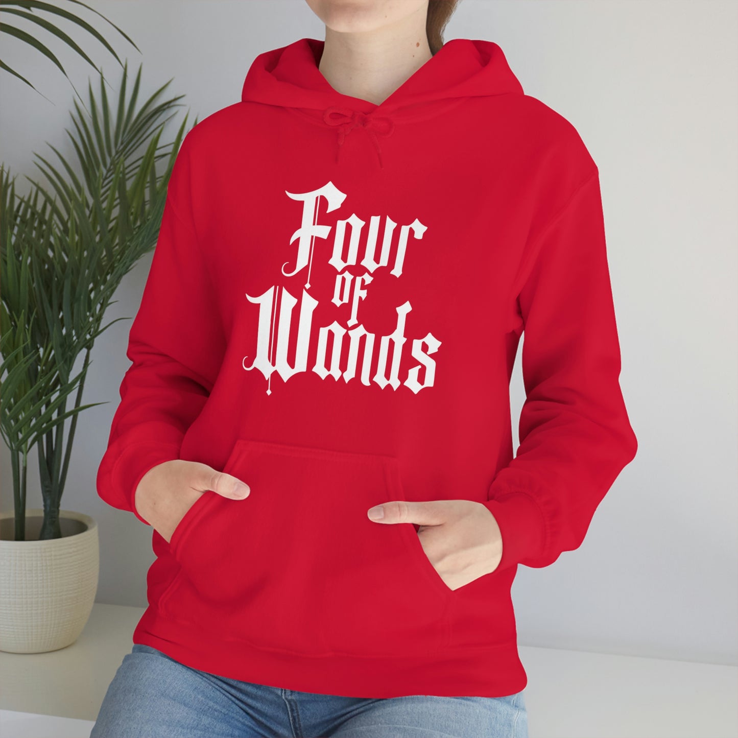 Four of Wands White Logo Unisex Heavy Blend™ Hooded Sweatshirt