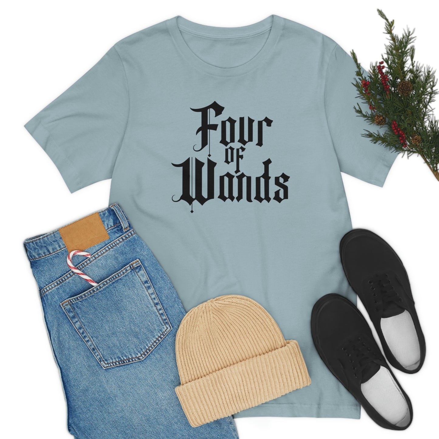 Four of Wands Black Logo Unisex Jersey Short Sleeve Tee