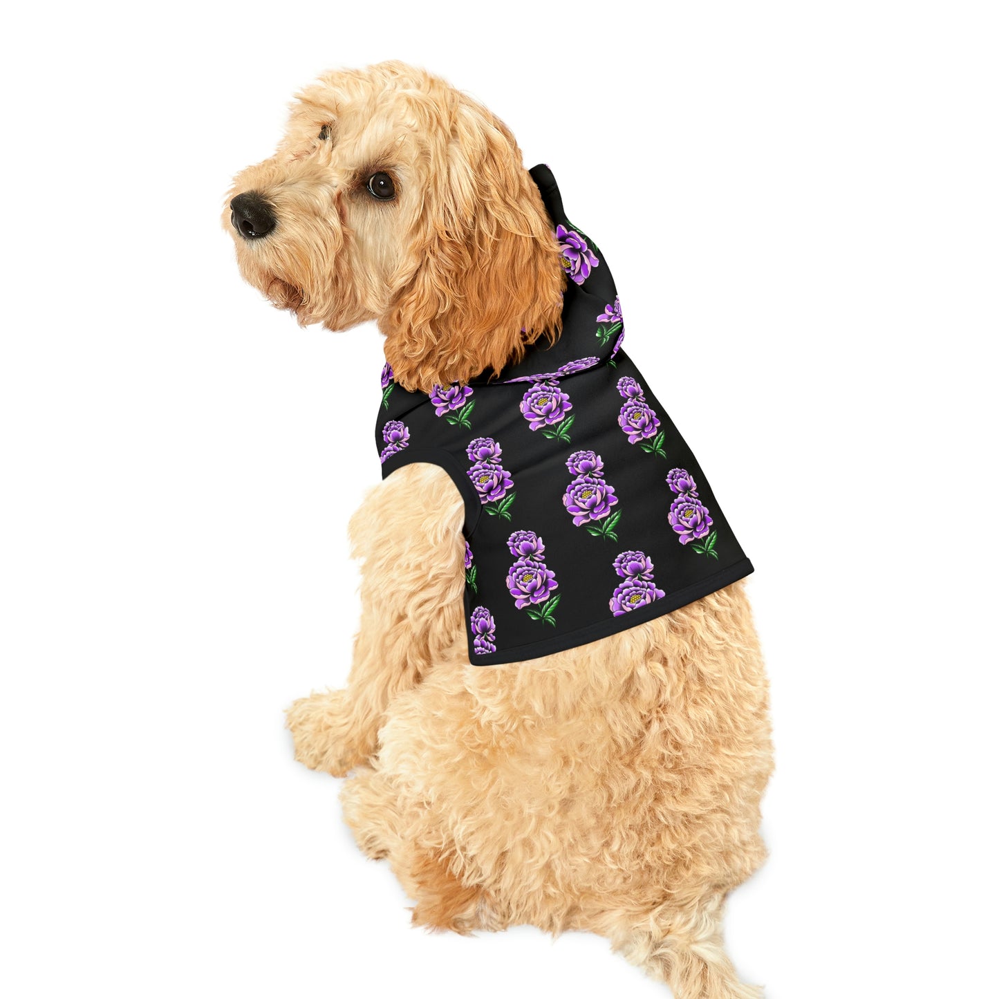 Flower Pattern Black Dog Hoodie