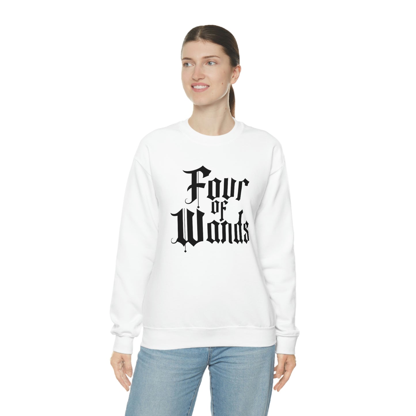 Four of Wands Black Logo White unisex heavy blend crewneck sweatshirt