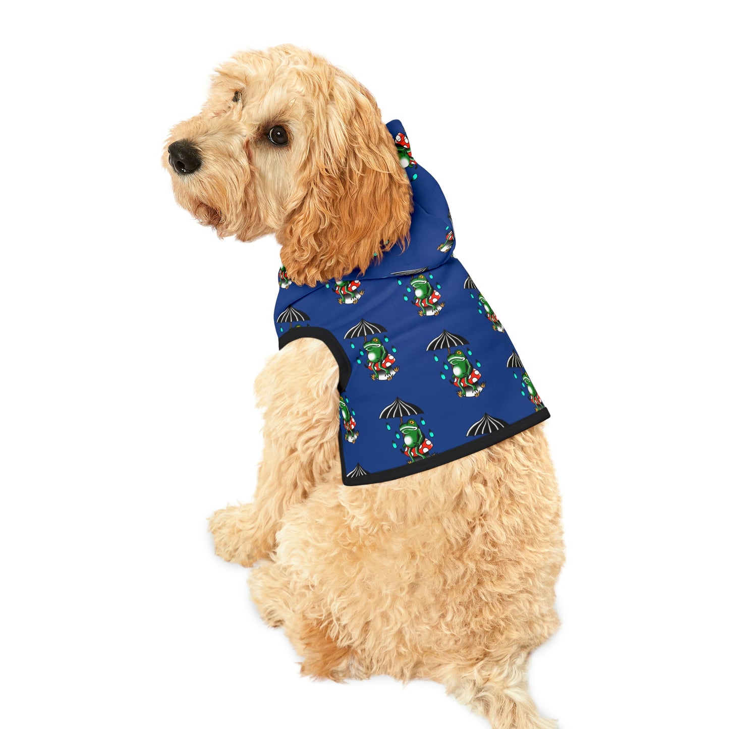 Rainy Day Frog Dk Blue Dog Hoodie