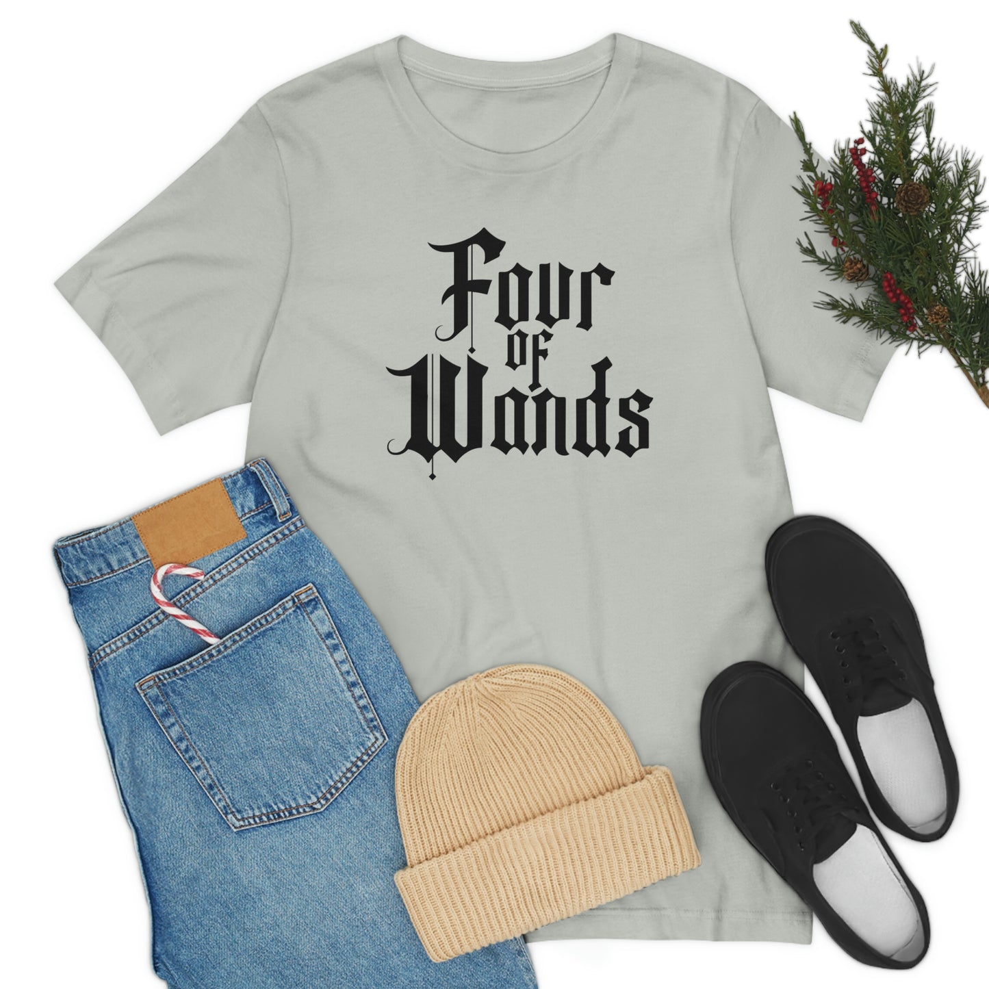 Four of Wands Black Logo Unisex Jersey Short Sleeve Tee