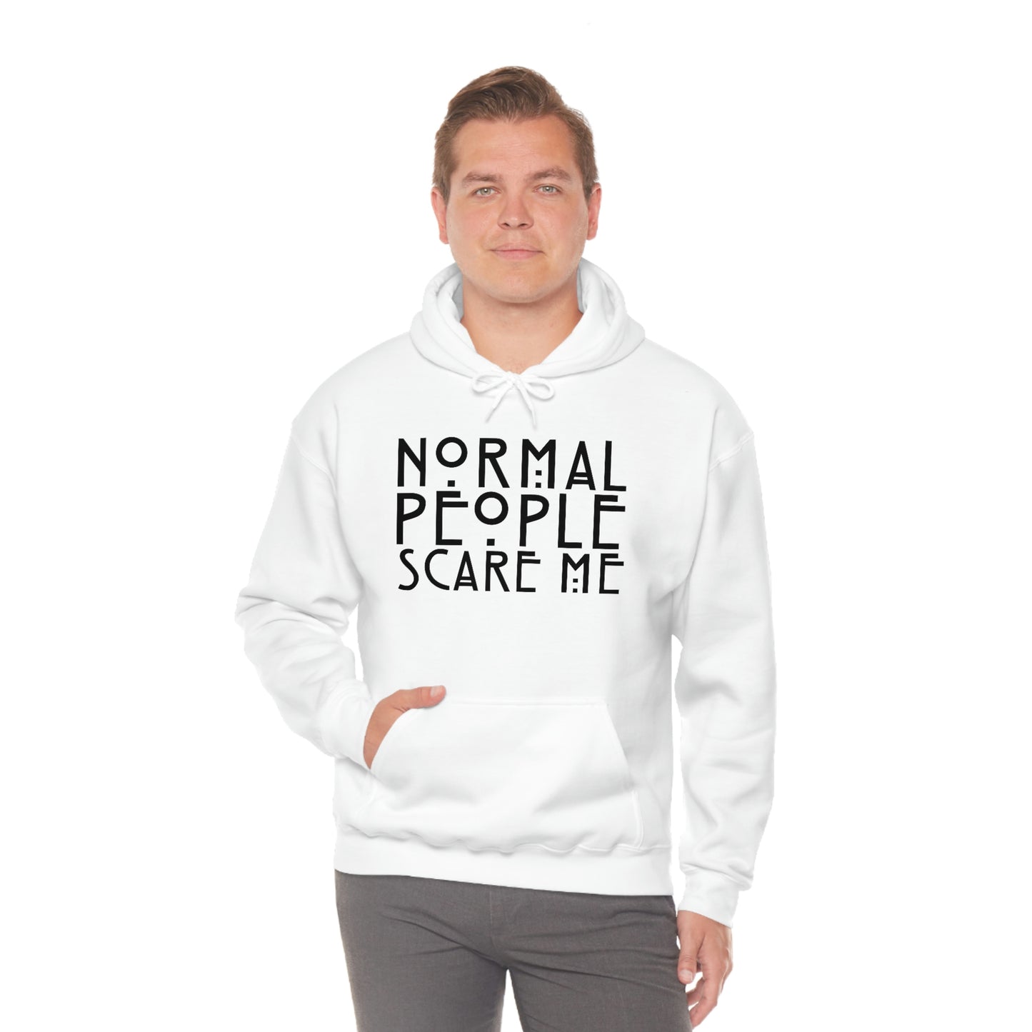 Normal People Scare Me Black Font Unisex Heavy Blend™ Hooded Sweatshirt